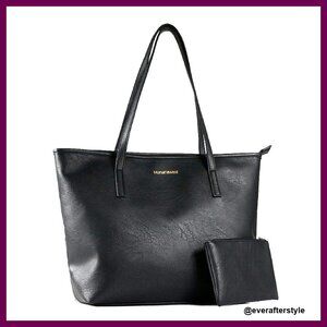 Vegan Leather Tote Bag Classic Elegant Minimal Chic Spacious Top Handle Shoulder